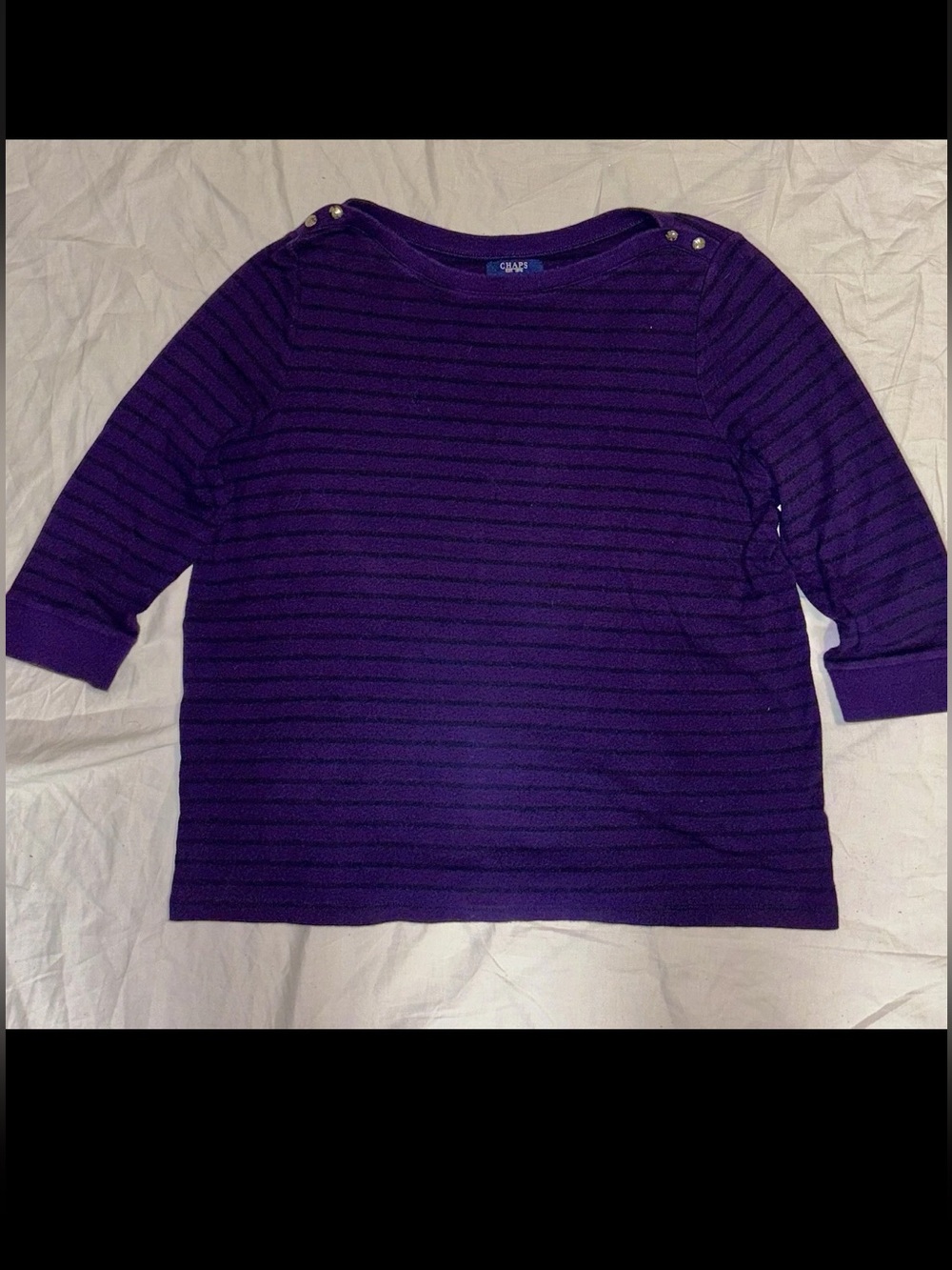 Chaps Ralp Lauren 3/4 Sleeve Womens Purple & Black Striped Pullover SZ.1X